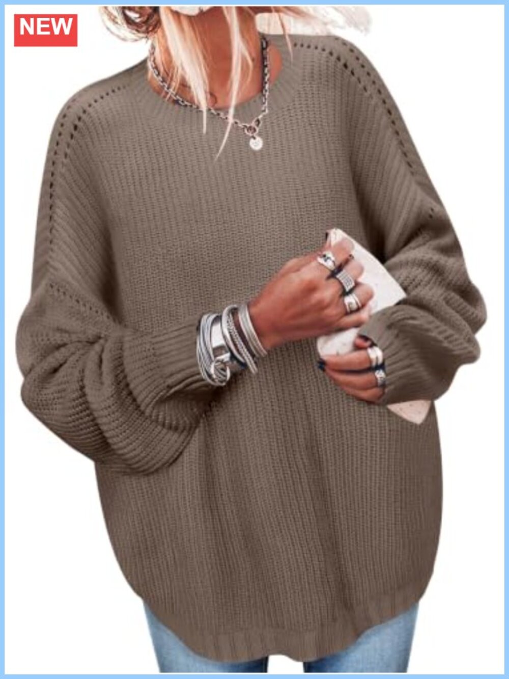Oversized Ribbed Knit Pullover Sweater Tunic Women's Casual Acrylic Long Sleeve